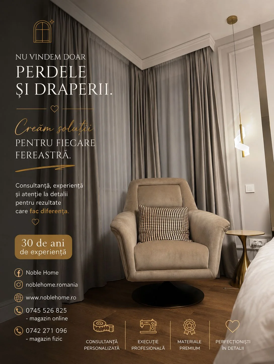 Perdele și draperii realizate la comandă pentru living